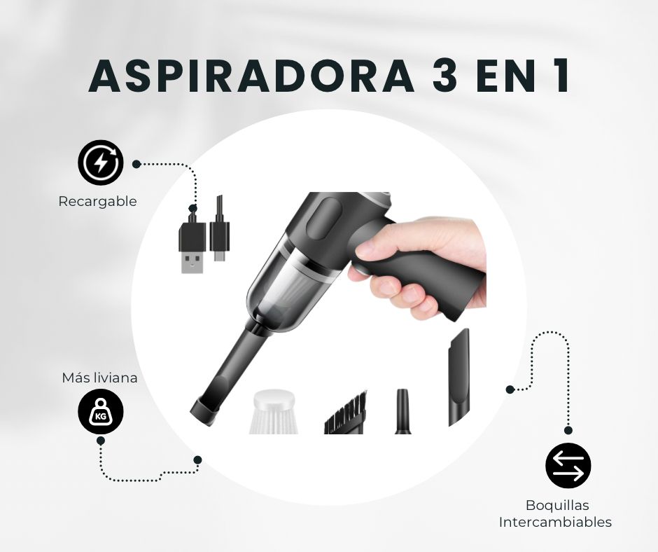 ASPIRADORA PORTATIL 3 EN 1 - LIMPIEZA EN MINUTOS